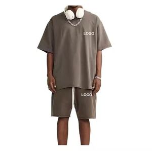 Ensemble deux pièces en coton délavé vintage pour hommes, avec logo personnalisé, écologique, style décontracté d'été, marque sur mesure, vente en gros - Product Image 3