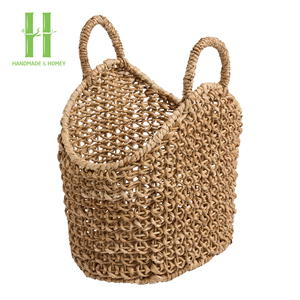 Hot Selling Factory's Customizable Boho Seagrass Oval <b>Basket</b> Handle Square Serving <b>Tray</b> for Food OEM Storage Boxes Bins - Product Image 5