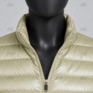 Women's Raw Woven Quilted Jacket <b>Light</b> Beige Full Sleeve Stand Collar Zipper Closure Winter Wear Silk <b>Shell</b> Polyester Wadding - Product Image 5