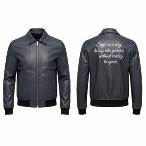 Chaqueta de Motociclista de Cuero Sintético Moderna para Hombre, Color Azul, Ajustada, para Invierno - Product Image 6