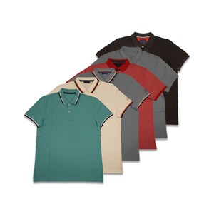 เสื้อโปโลแขนสั้นสำหรับผู้ชายเสื้อยืดกอล์ฟลายทางผ้าฝ้าย100% ออกแบบโลโก้ได้ตามต้องการ - Product Image 3