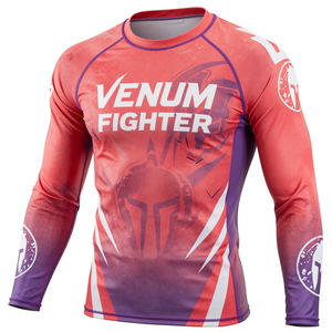 เสื้อรัดกล้ามเนื้อแขนยาว Venum Fighter Rash Guard สีแดงม่วง พิมพ์ลายแบบ Sublimation สำหรับกีฬา MMA Venum Fighter Rash Guard - Product Image 3