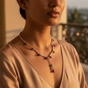 Women's Fashion <b>Beaded</b> Silver <b>Necklace</b> with Garnet Gemstones Gift Jewelry - Product Image 1