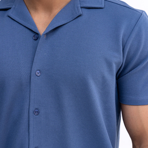Personnalisable 100% respirant anti-rétrécissement anti-rides écologique imprimé bleu été décontracté éponge piqué coton chemise pour hommes - Product Image 3