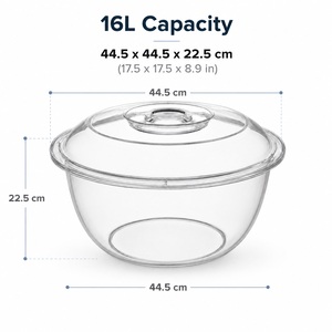 ชามพลาสติกใสทรงกลมคลาสสิกขนาด 16 ลิตร พร้อมฝาปิด ชามผสมขนาดใหญ่สำหรับเตรียมอาหารและจัดเก็บ - Product Image 2