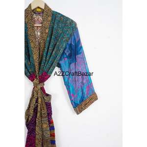 Classy <b>Vintage</b> Japanese Silk Patchwork <b>Kimono</b> for Women Home Sleepwear And Beach Party Robes-for Summer & Spring Season - Product Image 2