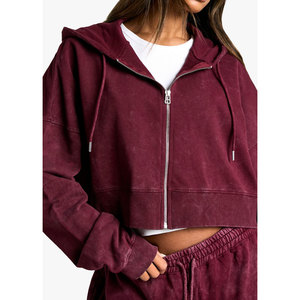 Custom Women's Cotton <b>Crop</b> <b>Zip</b> <b>Up</b> Hoodie Casual Oversized Hooded Sweatshirt Streetwear Wholesale - Product Image 4