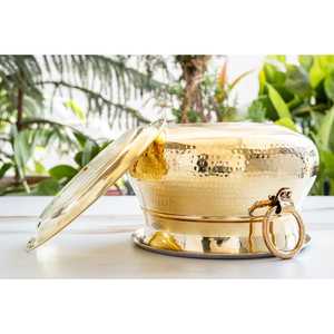 Olla de latón martillado Handi para sopa y caldos con asa, revestimiento de estaño y tapa de licra - Product Image 4