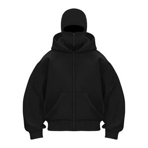 Sweat-shirt à capuche oversize rétro Y2K pour homme et femme, à double couche, avec fermeture éclair, cagoule, lavage au sable, streetwear d'hiver, uni - Product Image 5