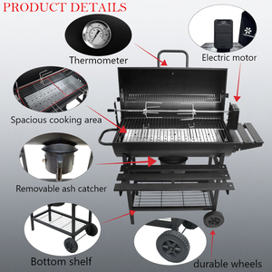 Barbecue au charbon de bois de type tonneau de jardin en acier moderne de luxe avec rôtissoire et kit de rôti de poulet pour une utilisation en extérieur - Product Image 3