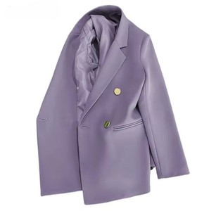 Blazer elegante para mujer, abrigo 2025, Chaqueta de traje Regular de Color sólido, doble botonadura, cintura con cinturón, tela suave, minimalista, informal, para oficina - Product Image 4