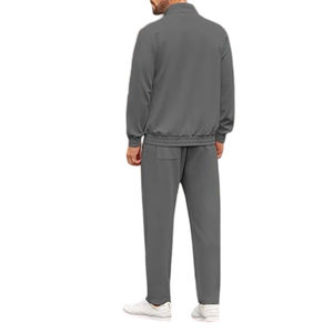 ชุดวอร์มผ้าฟลีซ2ชิ้นสำหรับฤดูหนาวของผู้ชายเสื้อสเวตสูททางการสีเทาเข้มพิมพ์ลายสีพื้นระบายอากาศได้ดีมีซิป - Product Image 4