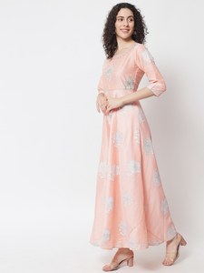 Kurta Anarkali de Seda Chanderi Pastel con Diseño Premium, Estilo Casual para Oficina, Largo hasta el Suelo, para Mujer - Product Image 2
