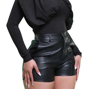 New <b>Hot</b> Selling Wholesale Women's <b>High</b> <b>Waist</b> Casual Skinny Breathable PU Leather Stretch Shorts with Zipper Fly - Product Image 3