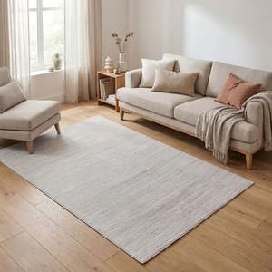 Alfombra Rectangular a Rayas Color Crema Beige Hecha a Mano para Sala de Estar, Dormitorio o Pasillo - Product Image 2