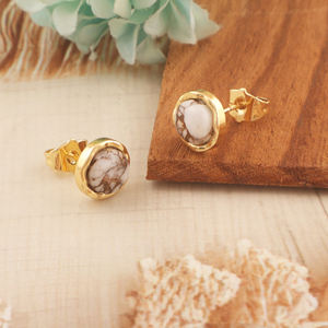 Mohave howlite cuivre turquoise boucles d'oreilles laiton plaqué or boucle d'oreille anti-ternissement anniversaire bijoux de mode - Product Image 3