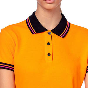 Custom Women's <b>Orange</b> <b>Polo</b> Shirt Contrast Striped Collar Short Sleeve Cotton Pique Ladies Casual Sport T-Shirt Slim Fit Uniform - Product Image 5
