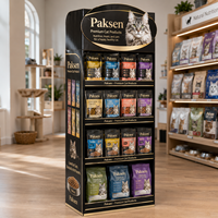 Présentoir en carton multi-niveaux pour aliments humides et friandises premium pour chats, idéal pour les magasins de détail