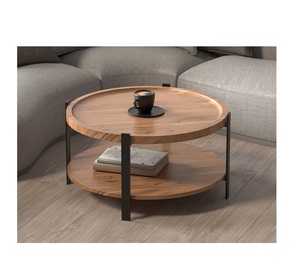Table basse moderne de luxe ronde en bois de manguier massif et en verre avec un design unique et une finition naturelle pour le salon, meubles de maison - Product Image 1