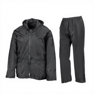 Men's Winter Plus Size Waterproof Lightweight Hooded <b>Rain</b> <b>Jacket</b> Shorts Set Solid <b>Black</b> Casual Full Length Zipper Fly Side - Product Image 1