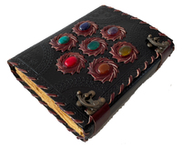 Journal en cuir vintage personnalisé fait main avec reliure thermique et sept pierres des chakras pour l'éducation, les secrets, les grimoires – Cadeau unique
