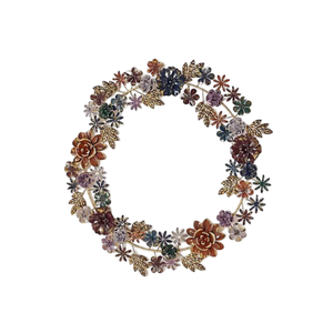 Metal Gold <b>Flower</b> & Leaf Wreath <b>Decorative</b> <b>Wall</b> Hanging Wreath for Home Front Door <b>Wall</b> <b>Decorative</b> Metal Wreath - Product Image 3