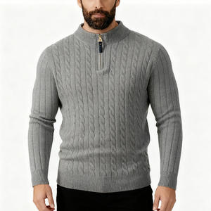 Fall Winter Thermal <b>Zip</b> <b>up</b> Top European Style Thickened Casual Pullover Men's Heavyweight Knit Sweater - Product Image 5