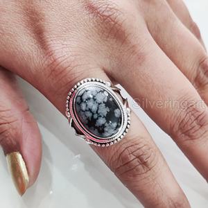 Bague pour femme en obsidienne flocon de neige naturelle, style bohème, cadeau d'anniversaire ou de Saint-Valentin, bijoux en argent sterling 925 - Product Image 3