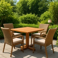 Table d'extérieur en teck massif, table de jardin d'Indonésie, ensemble de meubles de restaurant, table carrée, quatre chaises, table de café