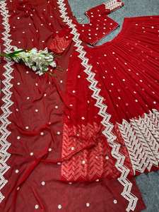 เสื้อผ้าอินเดียและปากีสถานที่ออกแบบมาใหม่อย่างงดงามผ้าจอร์เจียหนักผ้าเย็บปักถักร้อยทำงาน lehenga choli กับ dupatta - Product Image 4