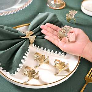Ensemble de 6 anneaux de serviette en laiton pur doré en forme de feuille de Ginkgo, style vintage, durables, pour la décoration de table lors de mariages, fêtes, à la maison ou dans les restaurants - Product Image 2