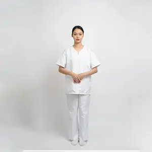 Stile su misura ospedale scollo a V manica corta bianca infermiere uniformi da donna scrub uniforme per medici