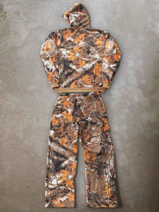 Conjunto de 2 Piezas de Ropa Urbana de Camuflaje Otoñal de Diseño Personalizado, Pantalones Deportivos Anchos y Holgados con Cintura Elástica y Sudadera con Capucha y Cremallera para Hombre - Product Image 4