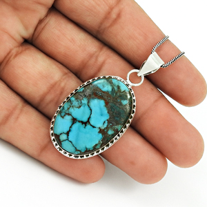 จี้925เงินสเตอร์ลิงแบบโบฮีเมียนเครื่องประดับหินเทอร์ควอยซ์ประจำเดือนเกิดแฮนด์เมดสร้อยคอรักษาสีฟ้าจี้ - Product Image 4
