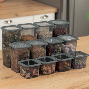 12-piece Square Spice <b>Storage</b> <b>Container</b> Set with Silicone Lid 650ml 1.3L 1.9L Airtight BPA-Free Plastic Modern <b>Kitchen</b> - Product Image 4