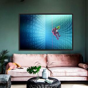 Impression sur toile Matrix Code : Art mural Cyberpunk - Design imprimé, TOILE ENCARTÉCHÉE NOIRE - Product Image 1