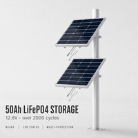 Système d'alimentation solaire empilé 200W, 2 panneaux mono TOPCon 100W avec batterie LiFePO4 50Ah 12.8V intégrée, hors réseau