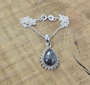 Pendentif noir fait à la main en argent sterling 925 avec pierres précieuses bijoux en forme de poire pendentif de créateur cadeau pour elle - Product Image 3