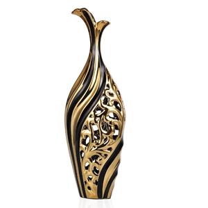 Vase décoratif en céramique noire dorée de luxe moderne Design creux élégant Décor écologique pour la maison et le bureau - Product Image 3