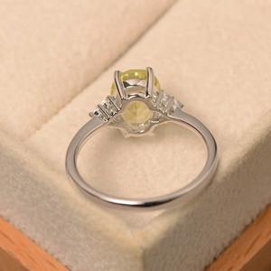 Women's Natural Lemon <b>Quartz</b> 925 Silver Vintage Christian Style Engagement <b>Ring</b> Unique Gemstone Oval Faceted Cut Prong Setting - Product Image 3