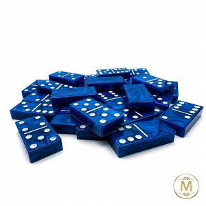 Jeu de dominos modernes en résine bleu scintillant avec points dorés, jeu de table rectangulaire - Product Image 2