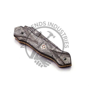 Couteau pliant en acier damas de qualité industrielle très vendu, épaisseur 5mm, design unique, gaine en cuir à lame droite, OEM, ODM - Product Image 4