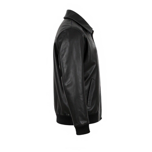 Chaqueta Bomber de Lona y Cuero Genuino Negra Personalizada para Hombre, con Parche Bordado de Lobo, Estilo Urbano Ecológico, Casual, Resistente al Viento, para Invierno - Product Image 4