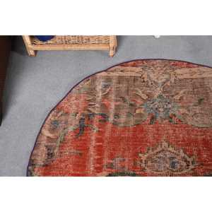 Alfombra Turca Vintage, Alfombra de 4,2x4,3 pies, Alfombra de Lana Roja Ombré - Product Image 5