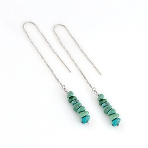 Beaded Turquoise Bar <b>Threader</b> <b>Earrings</b> Genuine Stone 925 Sterling Silver December Birthstone Thirtieth Birthday Milestone - Product Image 1