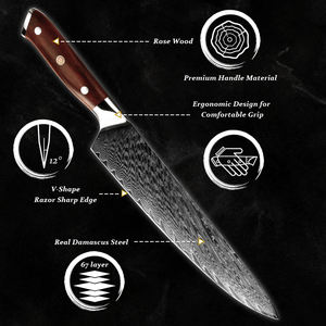 Cuchillo de Chef de cocina de acero al carbono Damasco japonés profesional de fábrica de cubiertos OEM ODM personalizado al por mayor hoja afilada fija - Product Image 3