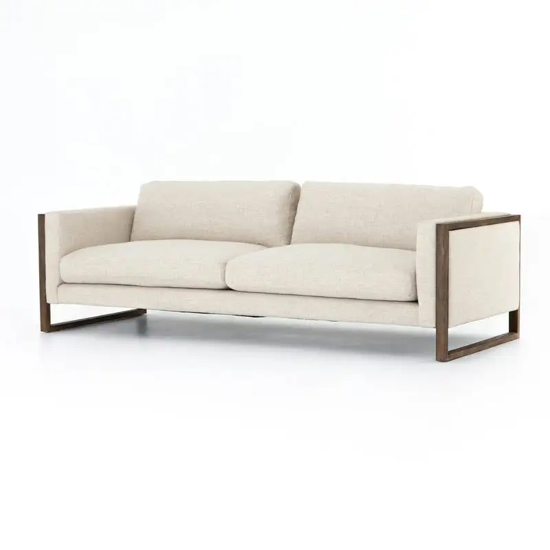 Luxurious and Elegant Garden Sofa Made of Teak Wood with White Cushions Living Room Outdoor Furniture