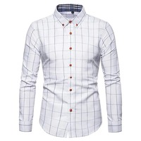 Kemeja katun pria, baju flanel kotak-kotak lengan panjang berkancing, kemeja kasual liburan