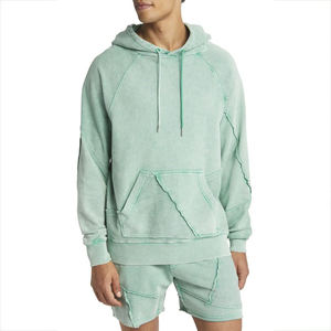 Usine de haute qualité Patch personnalisé point de travail coton Polyester pull vierge surdimensionné lavage à l'acide déchiré ourlet brut sweats à capuche - Product Image 1