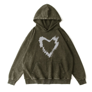 Hoodie d'hiver unisexe en molleton bouclette 100 % coton 380 g/m² délavé à l'acide, coupe oversize, broderie en relief, couleur unie – Meilleure vente - Product Image 3